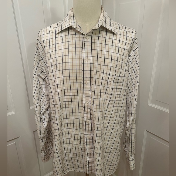 Burberry London White Window Pane Check Button Down Shirt Men 17 1/2L Neck | XL - Picture 2 of 15